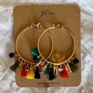 J. Crew Gold Hoops with Pompom Details